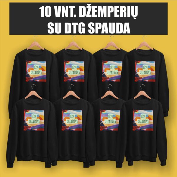 10 vnt. džemperių be kapišono su spauda (tiesioginė DTG spauda - pilnas spalvingumas)