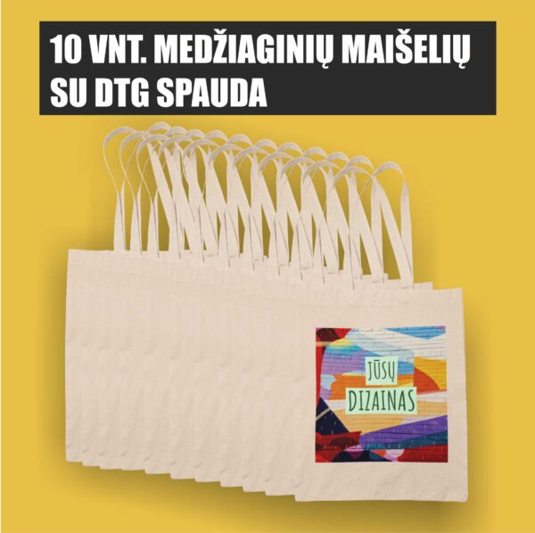 10 vnt. medžiaginių maišelių su spauda (tiesioginė DTG spauda - pilnas spalvingumas)