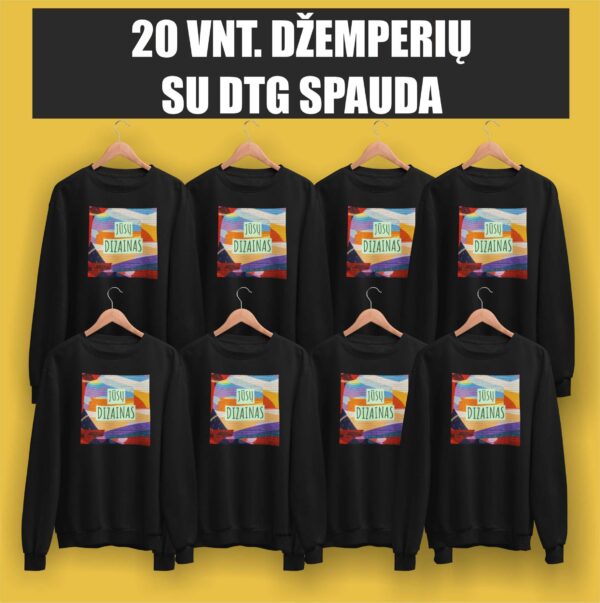 20 vnt. džemperių be kapišono su spauda (tiesioginė DTG spauda - pilnas spalvingumas)