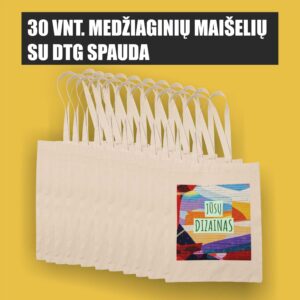 30 vnt. medžiaginių maišelių su spauda (tiesioginė DTG spauda – pilnas spalvingumas)