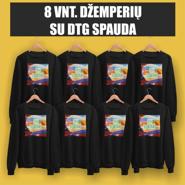 8 vnt. džemperių be kapišono su spauda (tiesioginė DTG spauda - pilnas spalvingumas)