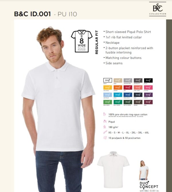 Universalūs polo marškinėliai B&C ID001 - Image 3
